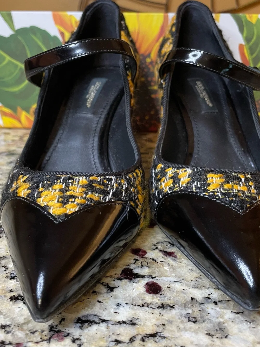 Dolce & Gabbana Black and Yellow Tweed Mary Jane Heels